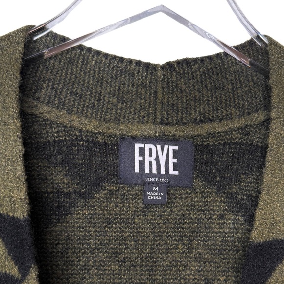 FRYE Olive Green Aztec South Western Women’s Open Cardigan Sweater Sz M - Picture 4 of 13